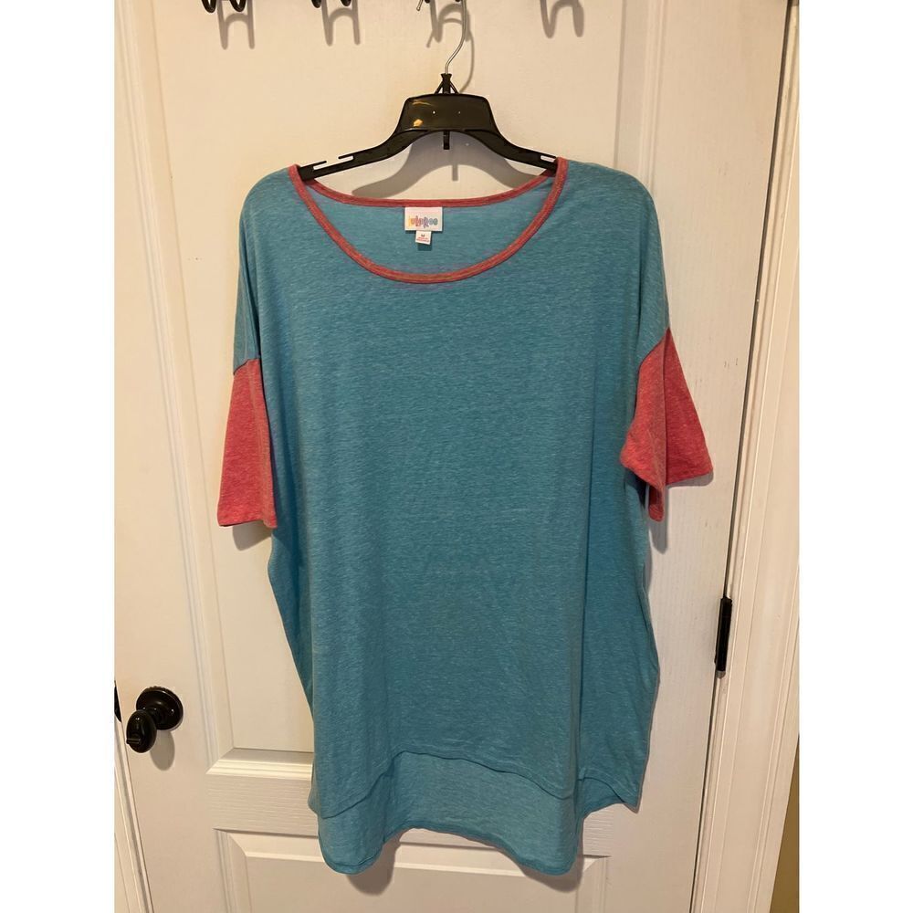 LuLaRoe Classic Tee Teal and Pink Tunic Style T-shirt